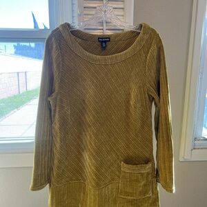 Nina Leonard Women’s Gold Scoop Neck Long Sleeve Mini Chenille Dress SZ L NEW